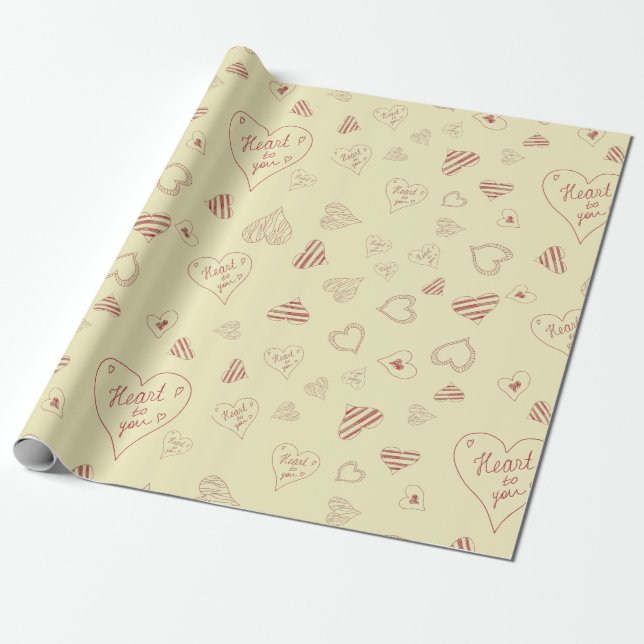 Red Handdrawn Hearts Valentine Wrapping Paper (Unrolled)