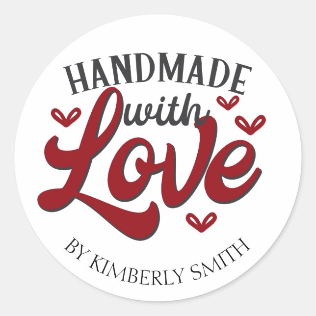 Red Handmade with Love Craft Classic Round Sticker (Front)