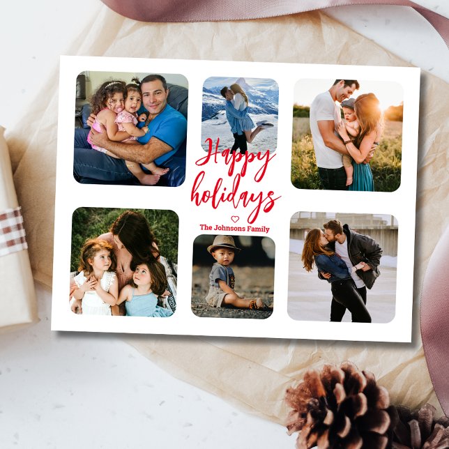 red handwriting 6 photos collage happy holidays   postcard (Creator Uploaded)