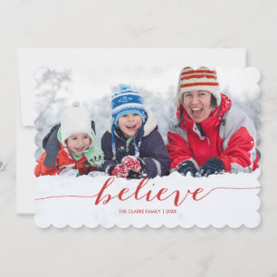 Red Handwriting Believe Holiday Photo Card