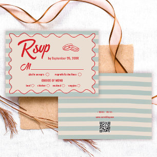 Red Handwriting Blue Watercolor Retro Wedding RSVP Card