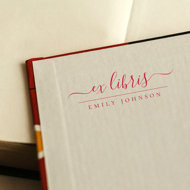 Red Handwritten Ex Libris Script Custom Name Self-inking Stamp (Creator Uploaded)