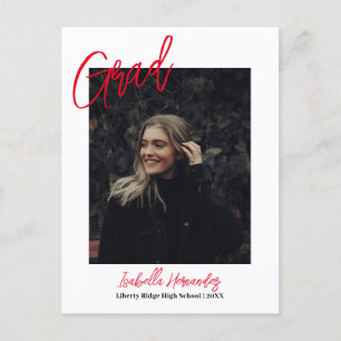 Red handwritten graduation Announcement Postcard