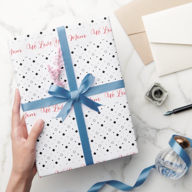 Red Handwritten Script Black and White Pattern Wrapping Paper (Gifting)