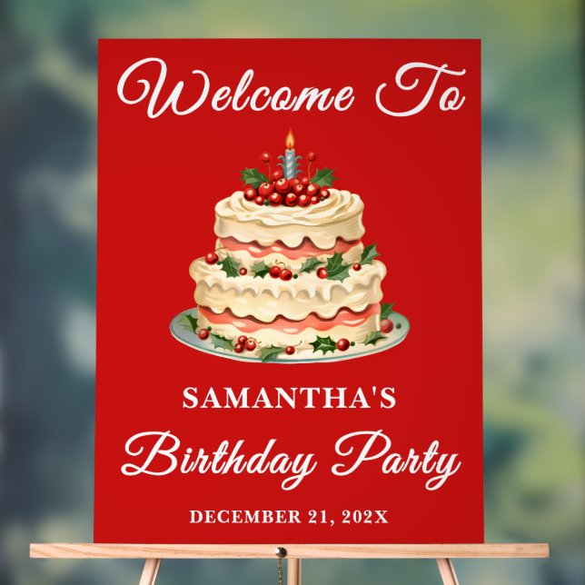 Red Handwritten Script Christmas Birthday Welcome Acrylic Sign (Neutral)