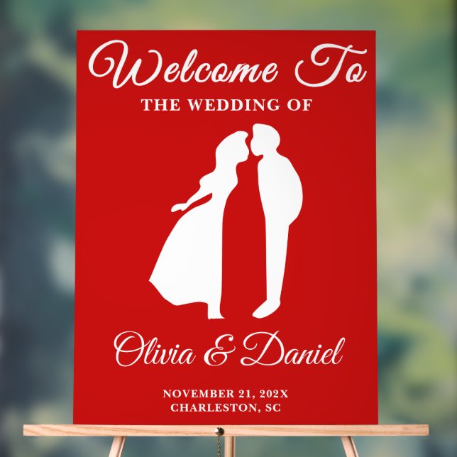 Red Handwritten Script Christmas Wedding Welcome Acrylic Sign (Neutral)