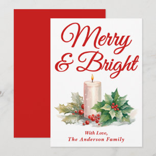 Red Handwritten Script Merry & Bright Holiday Card