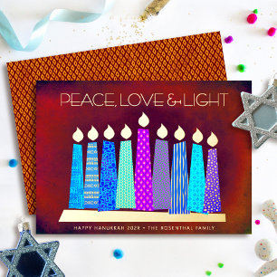 Red Hanukkah Candles Peace Love Light Real Gold