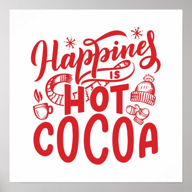 Red Happiness is Hot Cocoa Typography Holiday Poster (Front)