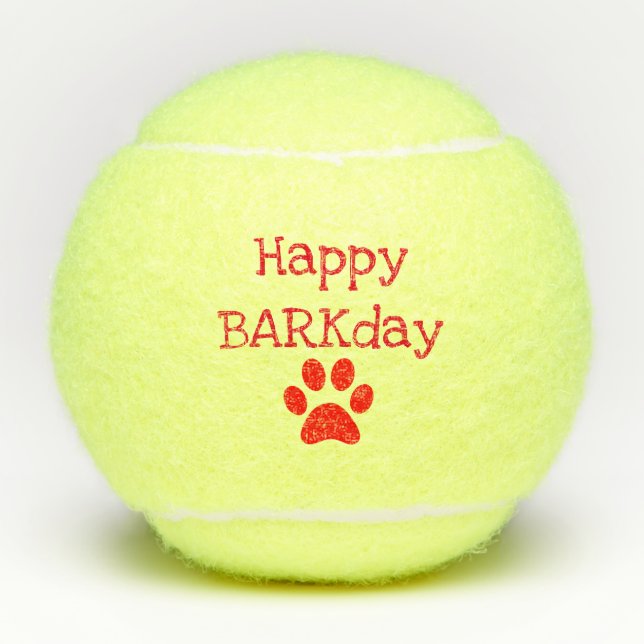 Red Happy Barkday Birthday Pet Dog Toy Tennis Balls (Front)