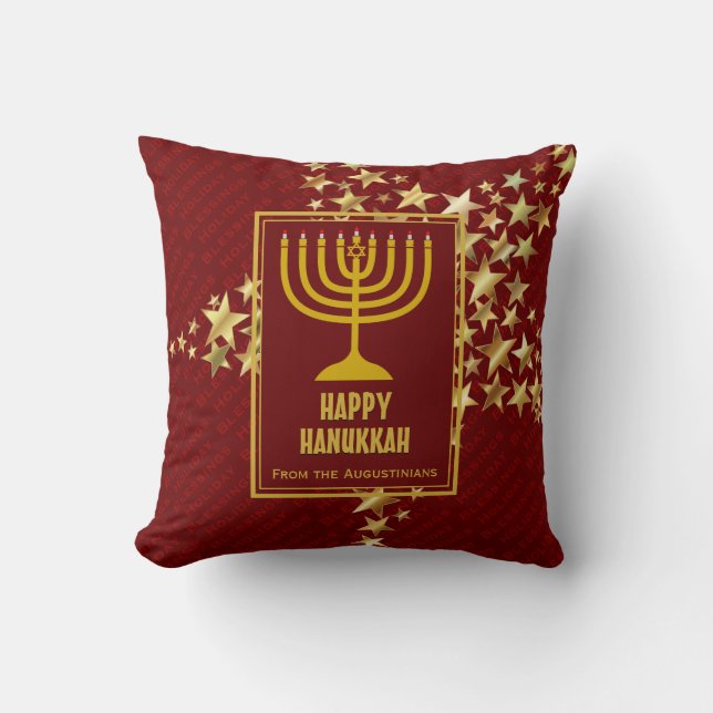 Red | HAPPY HANUKKAH with | Menorah Cushion (Front)