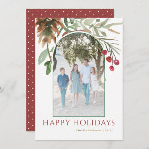 Red Happy Holidays Christmas Berries Photo Card