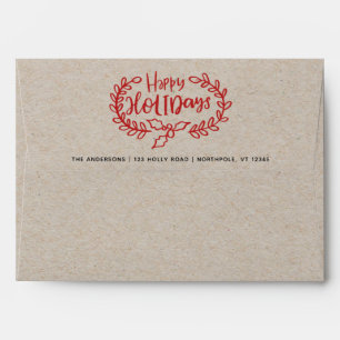 Red Happy Holidays Kraft Script 5x7 Return Address Envelope