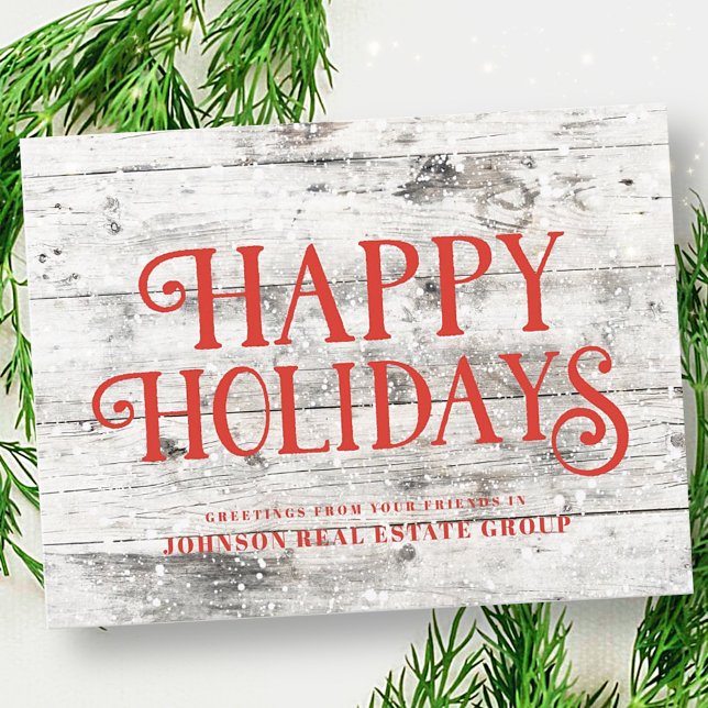 Red Happy Holidays on Wood  | Holiday Greetings Postcard (Creator Uploaded)