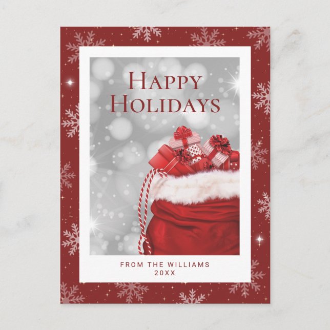 Red Happy Holidays Snowflake Holiday Postcard (Front)