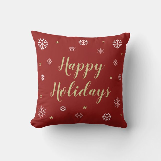 Red Happy Holidays Snowflakes Cushion (Front)