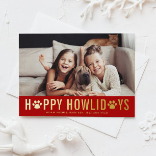 Red Happy Howlidays Modern Typography Dog Photo