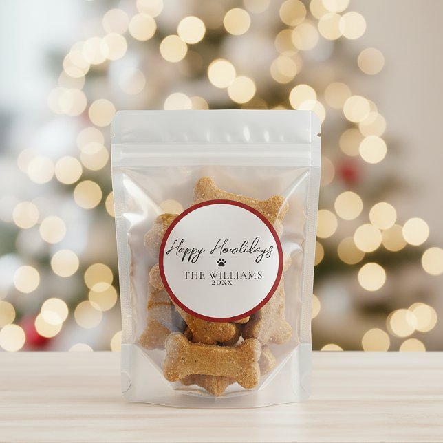 Red Happy Howlidays Paw Print Round Sticker (Creator Uploaded)