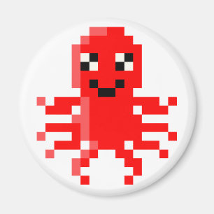 Red Happy Pixel Squid Magnet