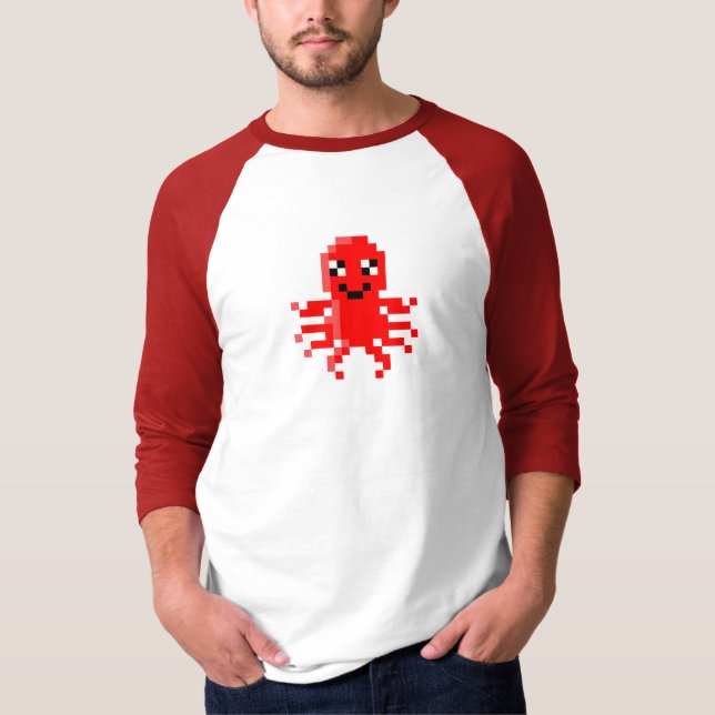 Red Happy Pixel Squid T-Shirt (Front)