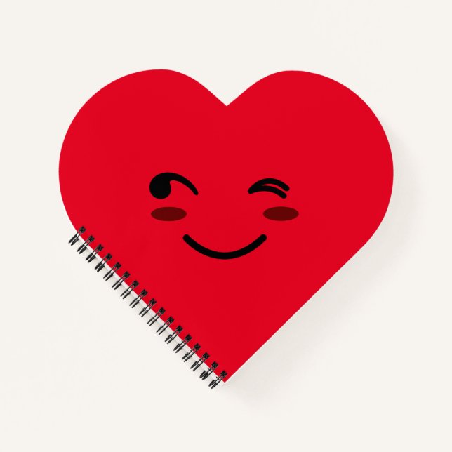Red Happy Smiling Face Cute Cartoon Heart Notebook (Front)
