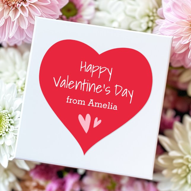 Red Happy Valentine's Day from custom Name Heart Sticker (Red Happy Valentine's Day from custom Name Heart Sticker)