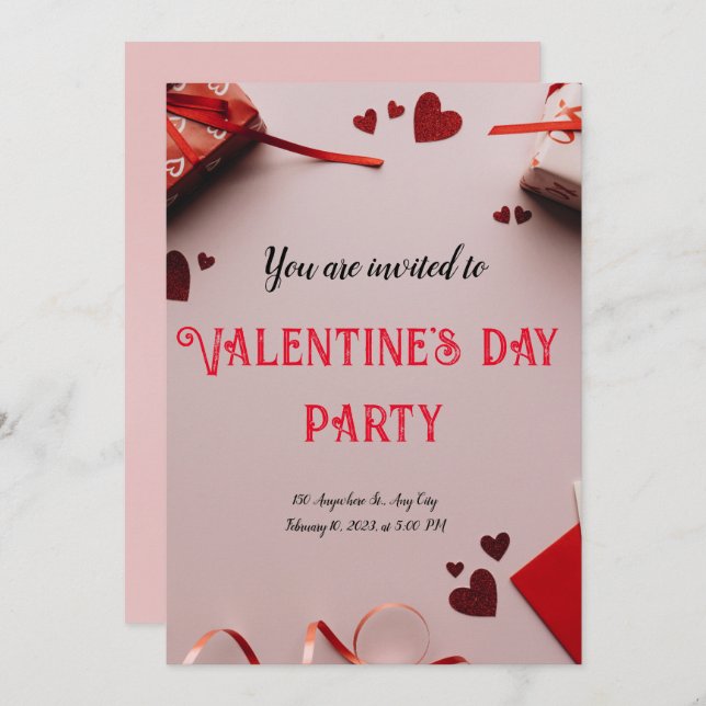 Red Happy Valentine's Day Modern Card (Front/Back)