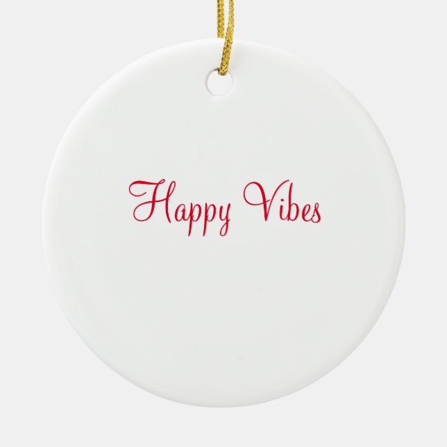 Red happy vibes holiday simple minimal calligraphy ceramic tree decoration (Front)