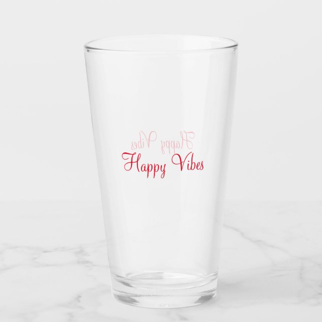 Red happy vibes holiday simple minimal calligraphy glass (Front)