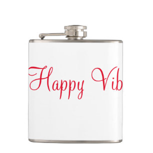 Red happy vibes holiday simple minimal calligraphy hip flask