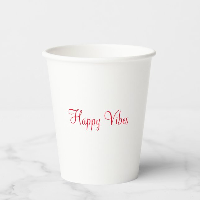 Red happy vibes holiday simple minimal calligraphy paper cups (Front)