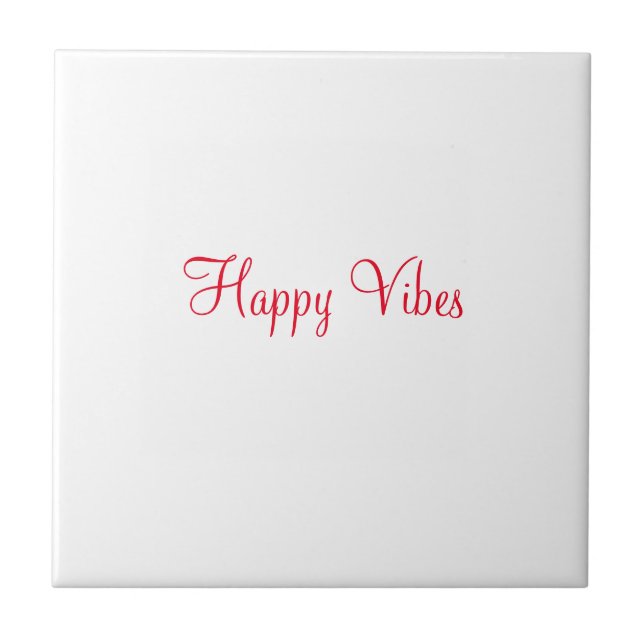 Red happy vibes holiday simple minimal calligraphy tile (Front)