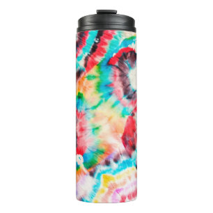 Red Hard Grunge. Shibori Pattern. Golden Brush Gra Thermal Tumbler