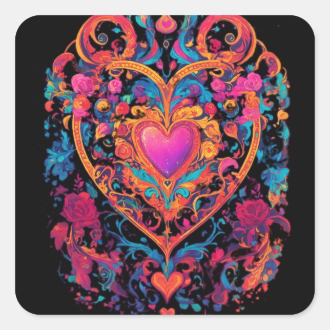 Red Hard Multi-Colour Design Style" Square Sticker (Front)