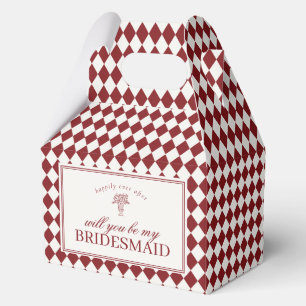 Red Harlequin Checkered Bridesmaid Proposal Box