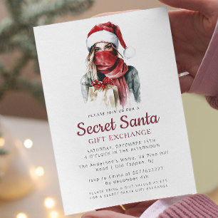Red Hat and Scarf Secret Santa Christmas Party Invitation