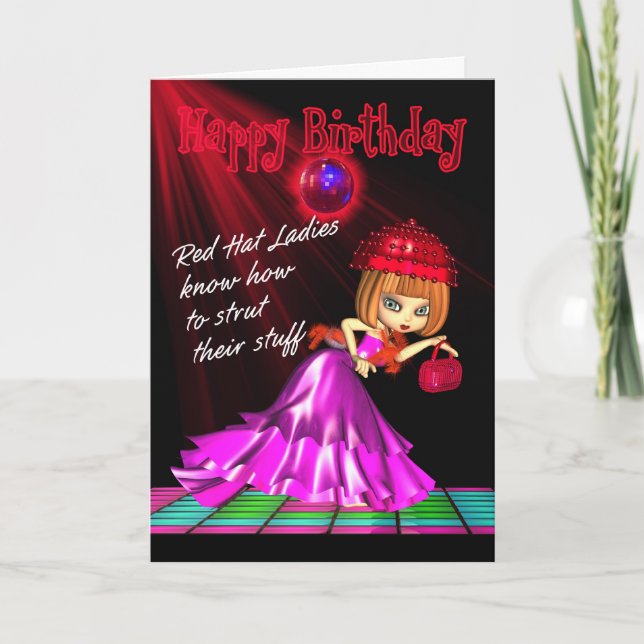 Red Hat Birthday Card Strut Their Stuff (Front)