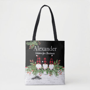 Red Hat Buffaloe Plaid Gnomes Garland Aspen  Tote Bag