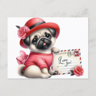Red Hat Pug Postcard
