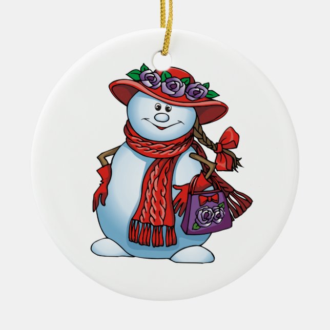 Red Hat Snowlady Ceramic Tree Decoration (Front)