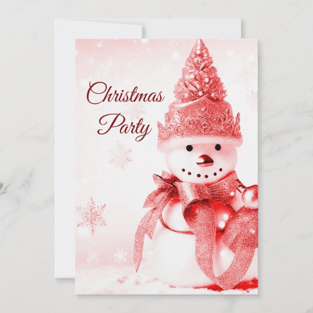 Red Hat Snowman Christmas Party Invitation (Front)