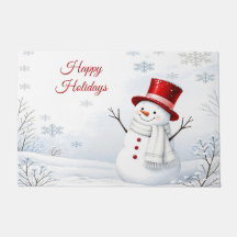 Red Hat Snowman Holiday Doormat