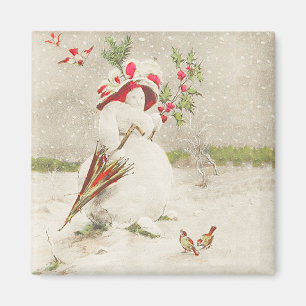 Red Hat Snowwoman Vintage Magnet