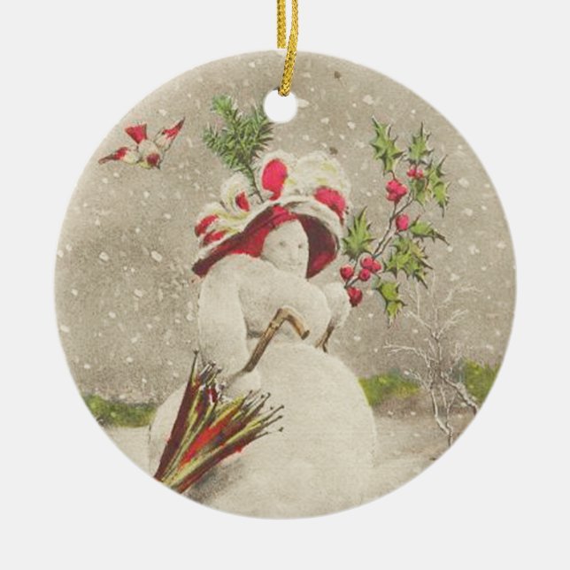 Red Hat Snowwoman Vintage Ornament (Front)