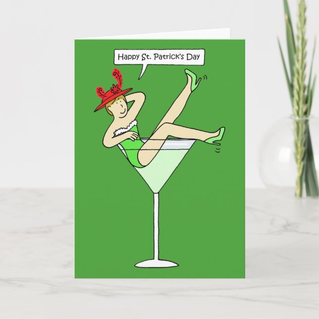 Red Hat St. Patrick's Day fun lady. Card (Front)