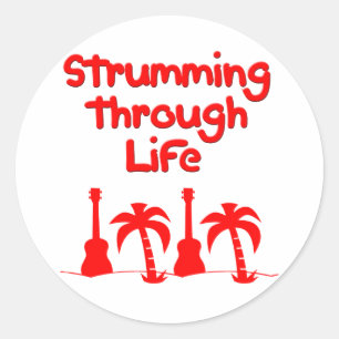 Red Hawaain Ukulele Uke Tropical Surf Design Classic Round Sticker