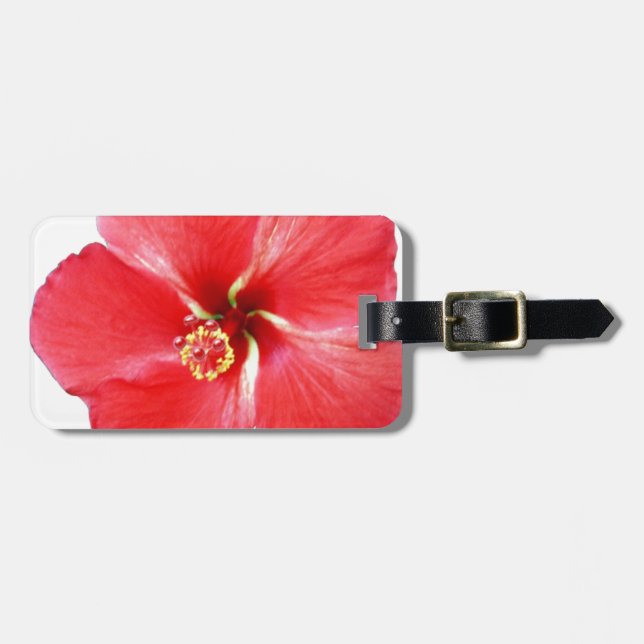 Red Hawaiian Hibiscus Flower Luggage Tag (Front Horizontal)