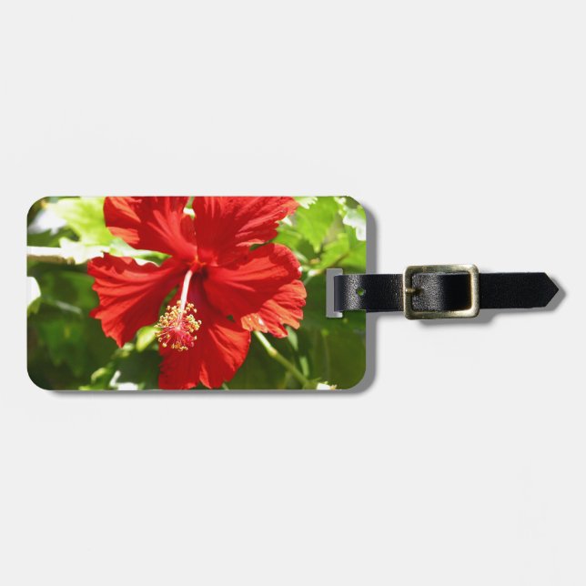 Red Hawaiian Hibiscus Flower Luggage Tag (Front Horizontal)