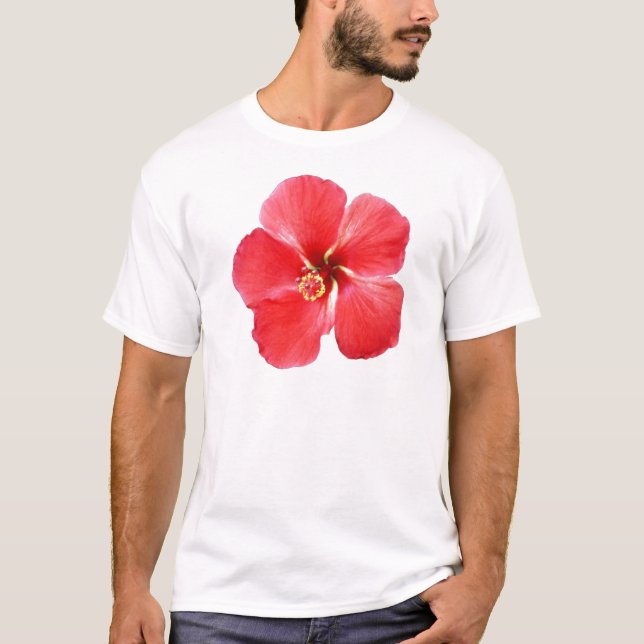 Red Hawaiian Hibiscus Flower T-Shirt (Front)