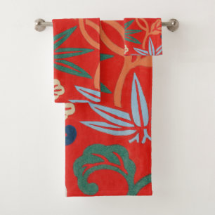 Red Hawaiian Japanese Kimono Bath Towel Set